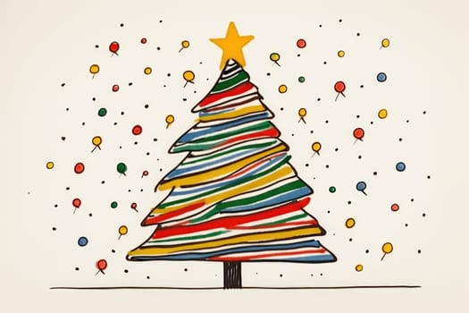 Creative art Christmas tree hand drawing style, for greeting card merry christmas and happy new year, naive children kid art for nursery or elementary school comeliness