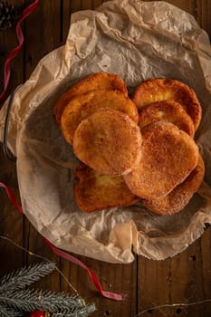 Traditional Portuguese Christmas Rabanadas. Spanish Torrijas on kitchen countertop.