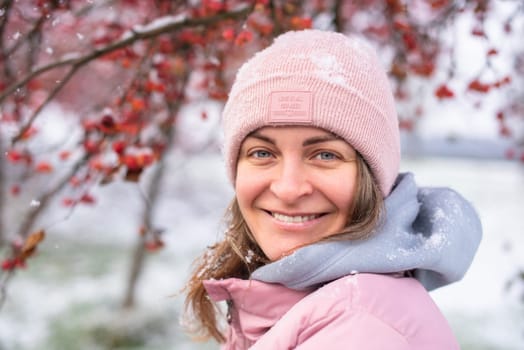 Winter Elegance: Portrait of a Beautiful Girl in a Snowy European Village