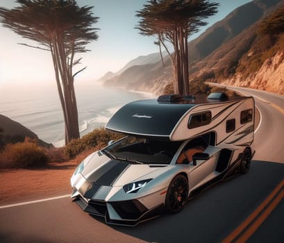 expensive fast sports supercar design camper van conversion for digital nomad avdenture weekender ai art generated