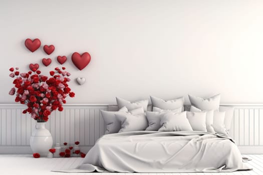 Valentine's Day blank space with gift boxes, roses, red heart, background generative ai
