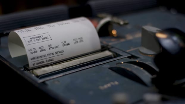 Receipt. Cash receipt illustrating the spent money. Closeup of a hands counting on a cash register on dark background 4K