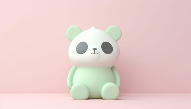 Cute Panda animal characters pastel green pink background. Panda bear character with cute expression in happy, blissful, thinking, sitting, shy, standing and joyful isolated in pastel background. illustration. 3D animation Copy space space for text