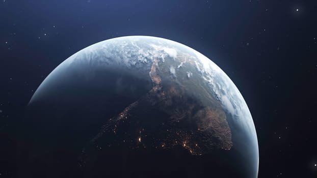 3D model of rotating planet. Motion. Naturalistic animation of rapidly rotating planet in space. Rotating planet on background of space with stars. Astronomy and Astrology.