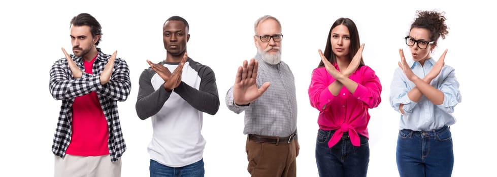 Team of dissenting men and women crossing their arms in front of them, photo collage.