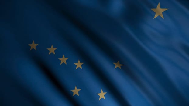 Close-up of waving flag of Alaska. Animation. Animated background with blue flag waving in wind and stars. Flags of States of America.
