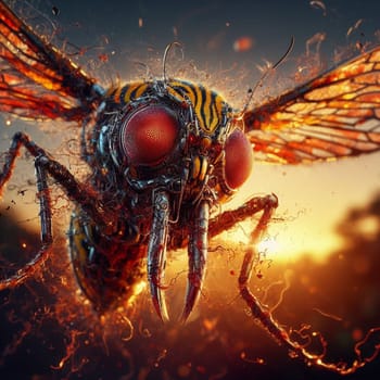 genetically modified macro closeup of nano robot engineered weapon mosquito in action concept design depopulation evil plan generative ai art