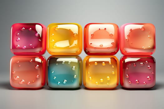 colored square lollipops with bubbles inside. Multicolored cubes in a stack.