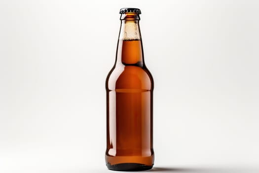 Glass brown beer bottle, beer maker mockup on white background.