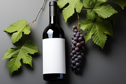 Wine bottle with white label on black background, mockup for wine label makers.