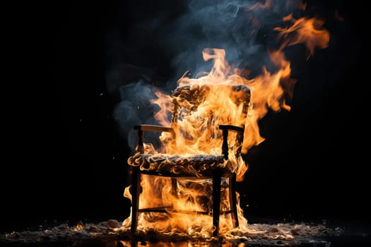 A burning chair in the office, burnout and loss of reality, a metaphor for the emotional state of a person. Deadline and postponement of issuing the order on time.