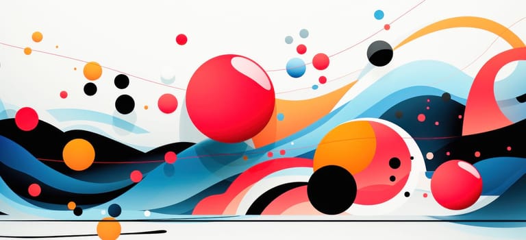 The abstract and striking background with a dynamic display of colorful wavy patterns and glowing spheres is perfect for use in modern and futuristic design concepts..