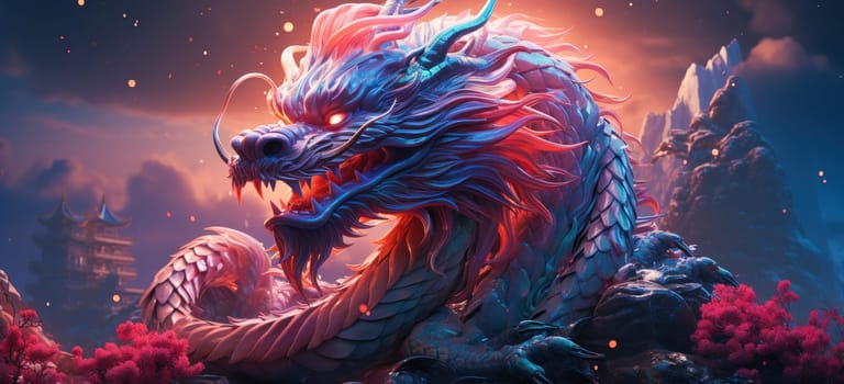A breathtaking painting of a majestic dragon depicted in rich red and purple tones. This masterpiece of a mythical creature is a must-have for art lovers and fantasy lovers.