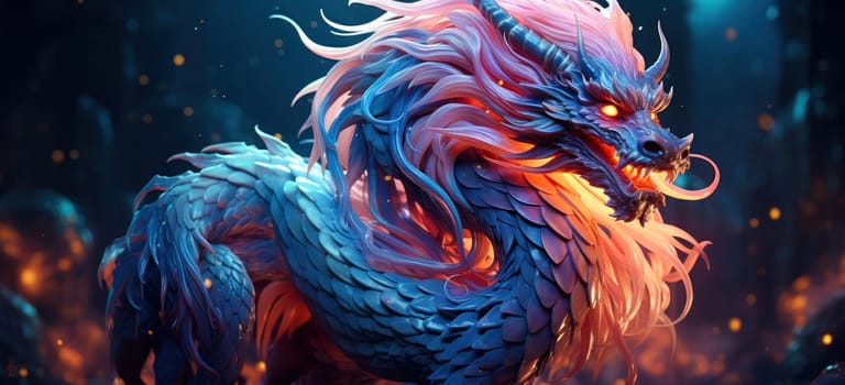 An exquisite poster featuring a red and purple dragon and a magnificent mythical creature, perfect for fantasy art fans. The artwork captures the essence of this majestic creature in stunning detail.