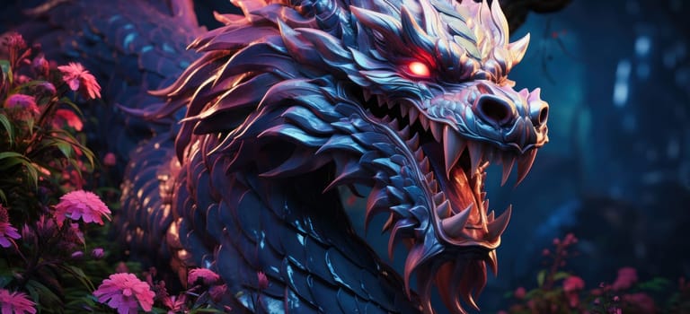 An exquisite poster featuring a red and purple dragon and a magnificent mythical creature, perfect for fantasy art fans. The artwork captures the essence of this majestic creature in stunning detail.