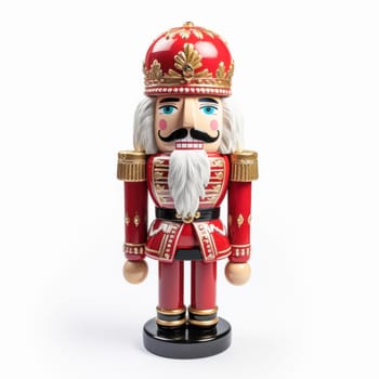 The decorative nutcracker figurine looks beautiful on a clean white background. The figurine features intricate details and bright colors that create a festive and elegant holiday atmosphere.