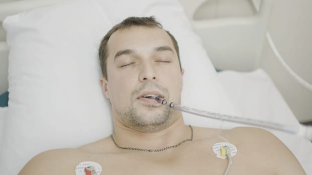 Unconscious middle aged patient regained consciousness. Action. Postoperative period, coma, complications after surgery