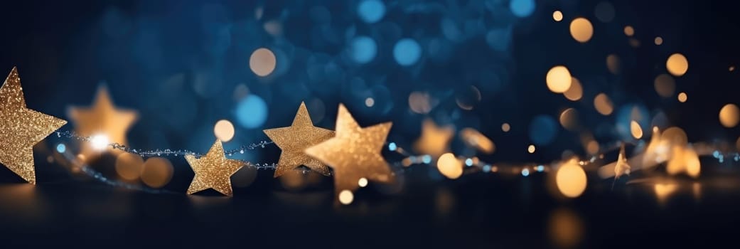 Christmas and new year 2024 decoration on the blue vintage background golden stars comeliness