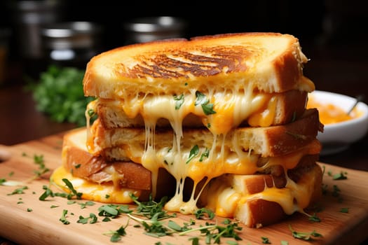 Cooked Camembert cheese on the grill, a flow of melted cheese, a delicious cheese dish.
