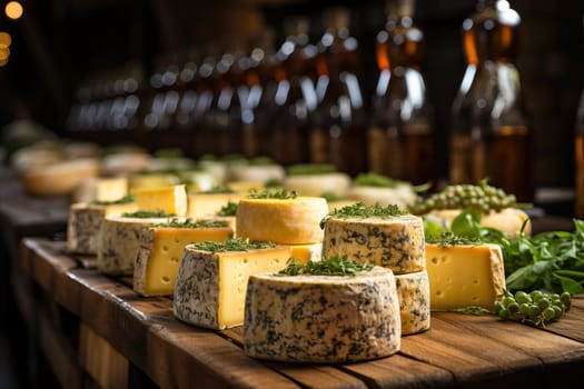 Cheese with mold on supermarket shelves, cheese for gourmets.