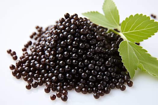 black fish roe on a white background, high class cuisine