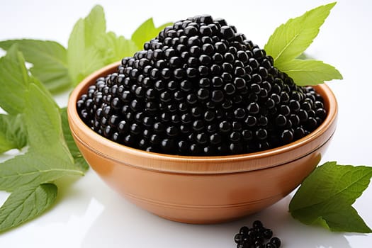 black fish roe on a white background, high class cuisine