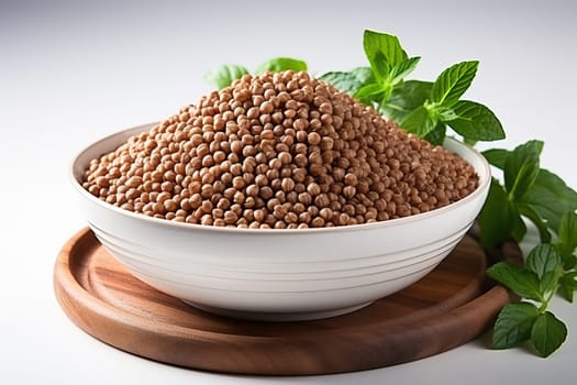 Bowl of tasty buckwheat porridge on table, top view, Buckwheat is a carrier of carbohydrates