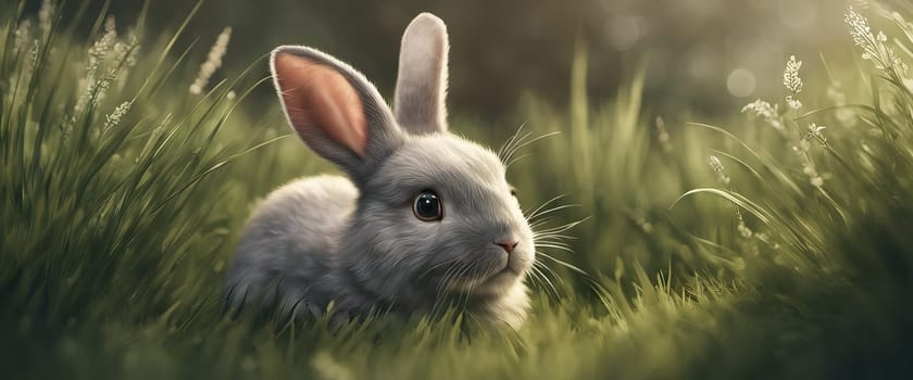 Bunny rabbit on the grass on a sunny day.