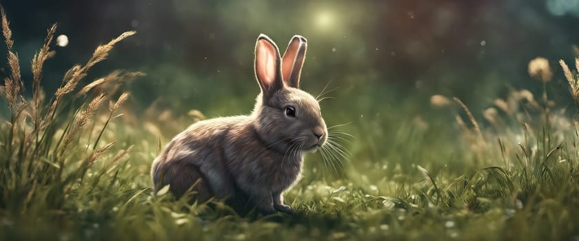 Bunny rabbit on the grass on a sunny day.