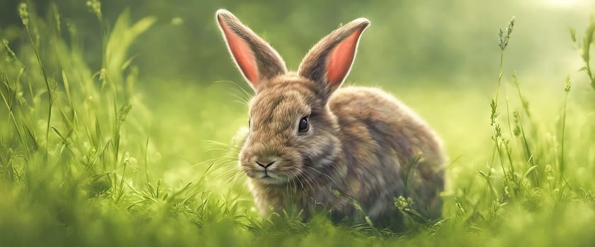 Bunny rabbit on the grass on a sunny day.