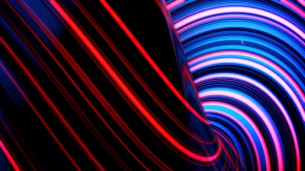 Animation of glowing neon lines. Abstract background with wavy color lines. Concept of computer graphics.