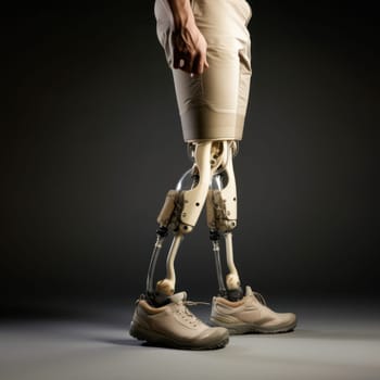 A unique image of a man with prosthetic legs, symbolizing the restoration of mobility and ergonomic support with modern medical technology.