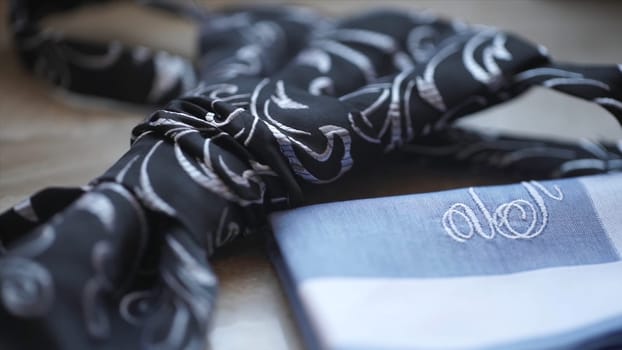 Fragment of a men's shirt with a tie on floor. men's tie and handkerchief. Men's suits dress accessories pocket towel solid color scarf handkerchief HD