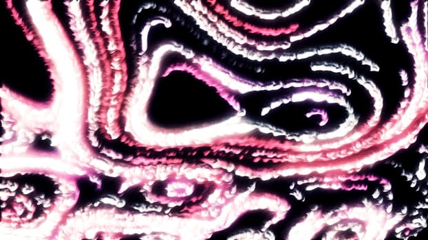Black background with bright pink and white glitter. Motion. Lines of brilliance in animation that shine in 3d abstraction. High quality 4k footage