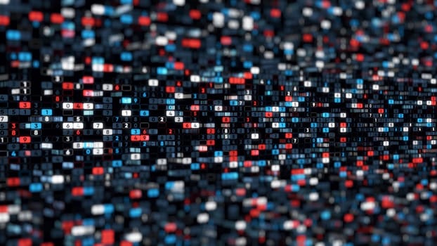 Background of many numbers. Animation. Coding of digital space with changing numbers vertically. Matrix multi-colored digital space.