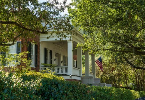 Side view of historic home known as the Parsonage in Natchez Mississippi