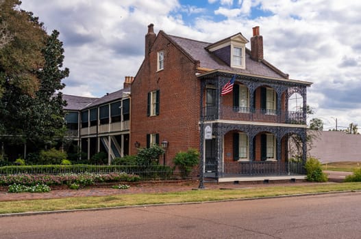 Natchez, MS - 26 October, 2023: Front of historic home known as Bontura in Natchez Mississippi