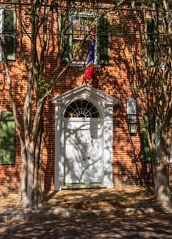 Natchez, MS - 26 October 2023: Front of historic brick house known as Texada in Natchez Mississippi