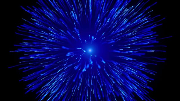 Bright emission of lines on a black background. Motion. Abstract multicolored lines spreading in space on a black background