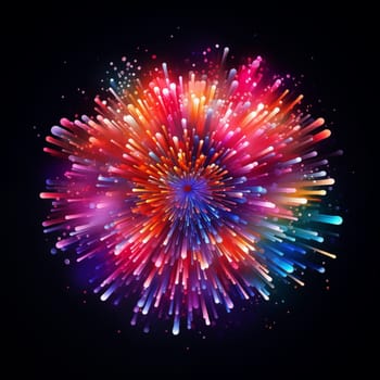 One colorful fireworks on black background isolated.