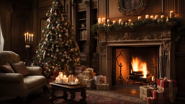 A sparkling tree stands tall, adorned with twinkling lights and shimmering ornaments, creating a warm and festive atmosphere indoors as presents await to be unwrapped on christmas morning - generative AI