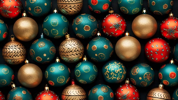 A vibrant array of colorful Christmas ornaments - Generative AI