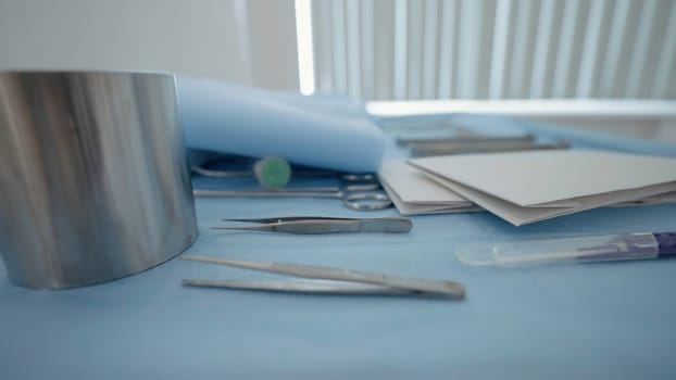 Surgical instruments and tools in the operating room. Action. Close up of medical equipment at the hospital