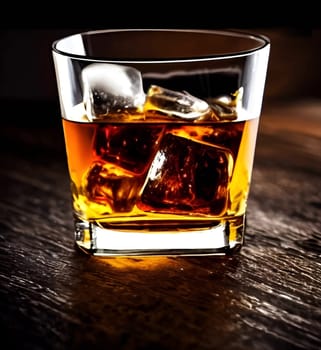 whiskey on clear glass and bottle also diced ice alcohol drawing. picture & image beverage illustration for background art & illustration