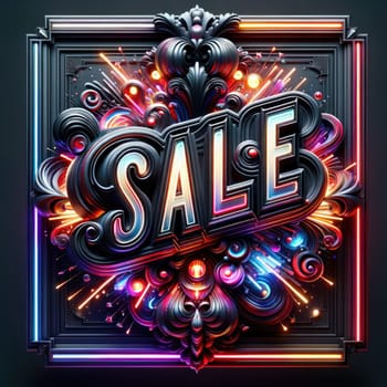 sale banner concept. colorful neon background. Generative AI.