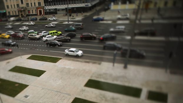 Road with cars in traffic rush. Footage. Blur traffic jam with bokeh light, transportation background. Traffic jam. Zoom blur effect HD