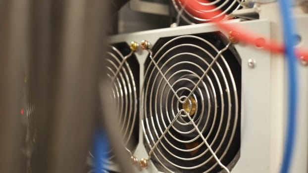 Close-up view of fan for cooling system in data center. IT professionals concept.