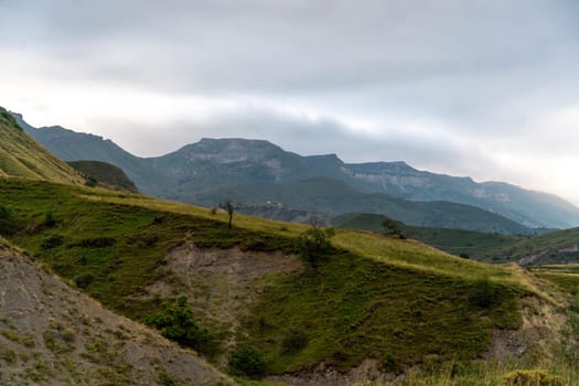 Caucasian mountain. Dagestan. Trees, rocks, mountains, view of the green mountains. Beautiful summer landscape