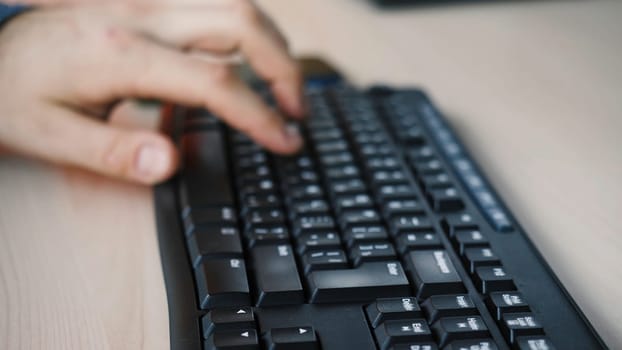 Business, education, programming, people and technology concept ,Businessman working in office hand on keyboard writing a blog or professional manager using portable computer at office close up.
