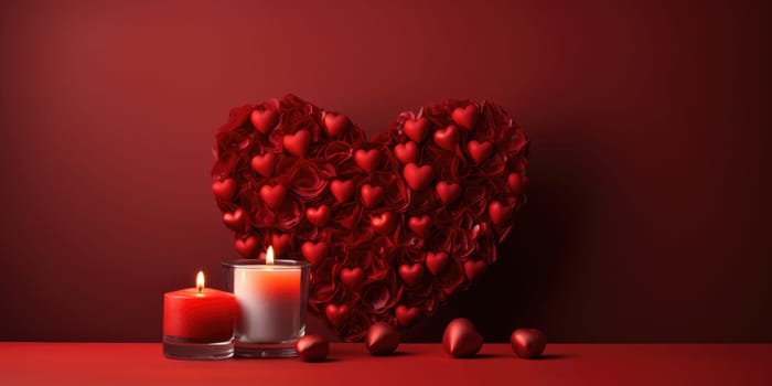 Valentine Background decorate with heart and candle. Generative AI.